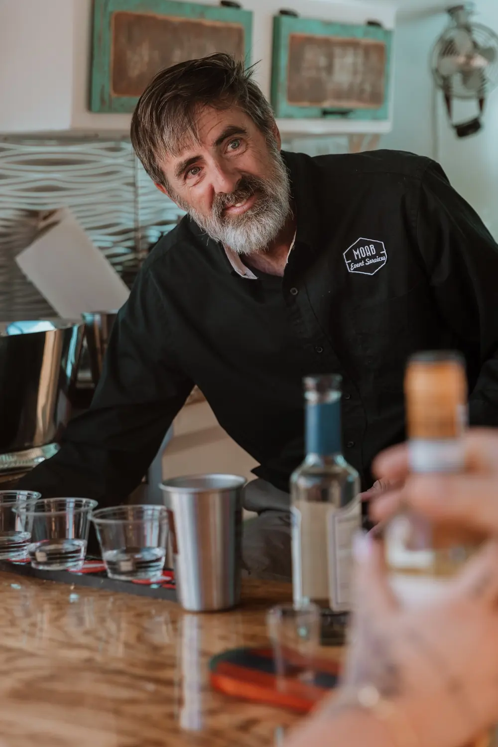 Scotty, lead bartender at Moab Bar Trailers, a mobile bar service in Moab, Utah